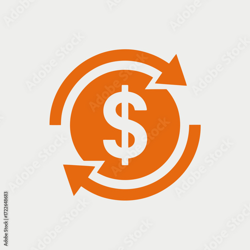 Financial Exchange Concept Dollar Sign Surrounded by Rotating Arrows on a White Background