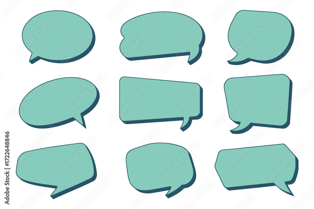 Obraz premium Set of vector teal communication bubbles for graphic designs, presentations, website elements and social media marketing