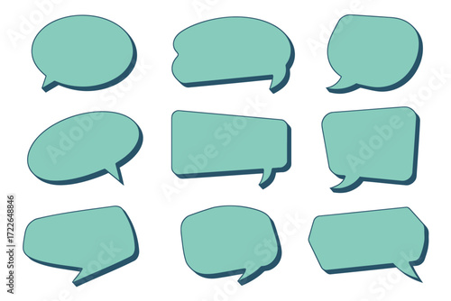 Set of vector teal communication bubbles for graphic designs, presentations, website elements and social media marketing