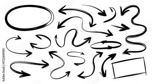 Collection of Hand-Drawn Arrows and Shapes for Design and Directional Graphics