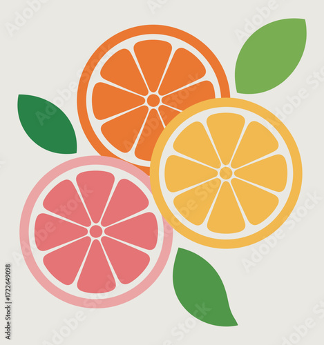 Vibrant Citrus Fruit Slices Orange, Grapefruit, Lemon Illustration