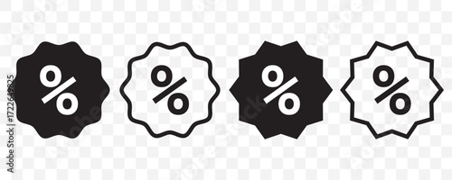 Discount promotion line icon set isolated on white background. Price discount tag vector icons in fill style. Promotion price tag flat icon collection. 