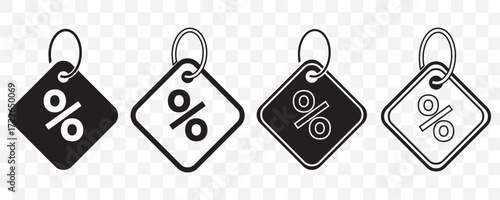 Discount promotion line icon set isolated on white background. Price discount tag vector icons in fill style. Promotion price tag flat icon collection. 