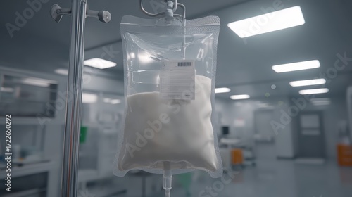 Medical Infusion Bag Suspended in Modern Hospital Environment