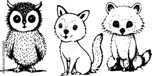 Illustration of a bird and a weasel 