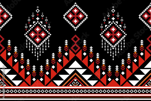 Abstract ethnic Aztec art.Geometric seamless pattern in tribal.Border decoration.Geometric Triangle pattern.design for clothing,fabric,background,wallpaper,wrapping, batik.Knitwear,Embroidery style.