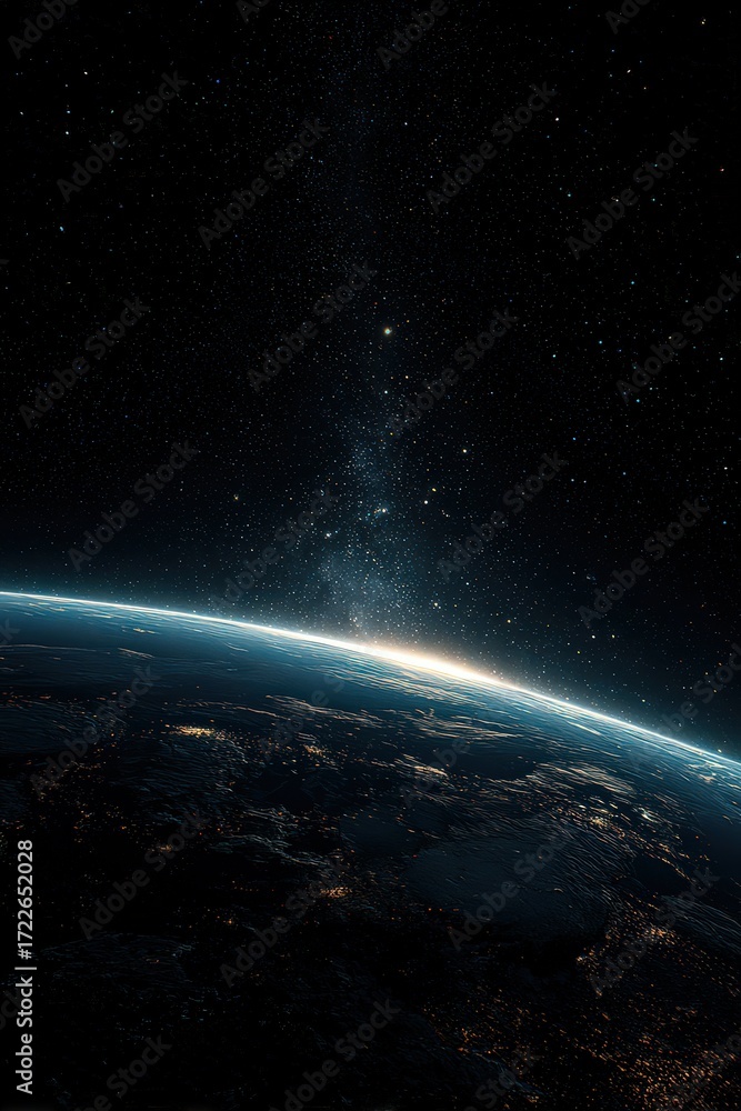 Fototapeta premium Earthrise at Dawn Space View with City Lights