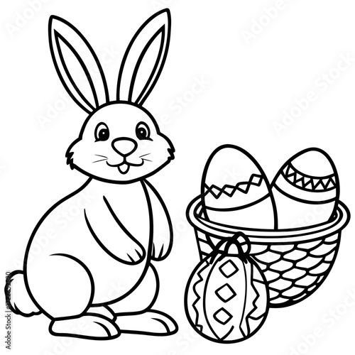 Cute baby bunny holding a pink Easter egg with a happy smile on a spring day