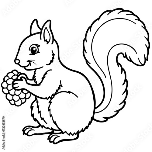 Cute animal cartoon vector illustration of a wild squirrel on a tree eating a nut