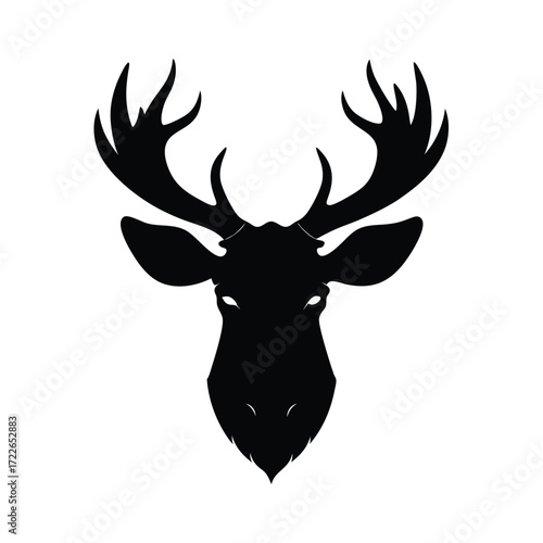 Striking black silhouette of a majestic moose head with impressive antlers perfect for wildlife and nature designs