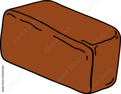 A brown rectangular candy with black outlines