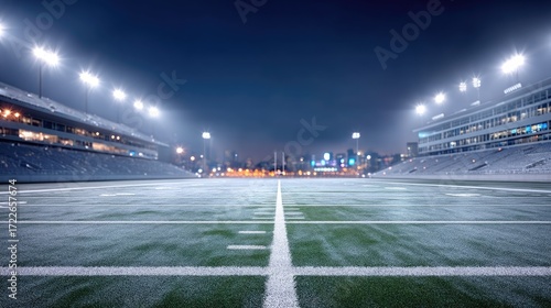 Wallpaper Mural Empty American Football Stadium Under Bright Floodlights at Night with City Skyline in Background Torontodigital.ca