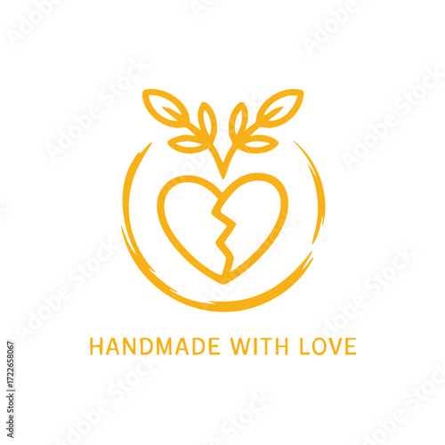 Handmade with love broken heart logo design for crafts and diy projects and artisanal product branding use