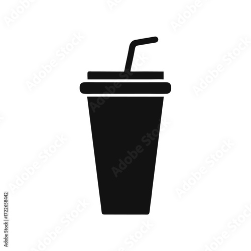 Simple black silhouette of a soda cup with a straw perfect for beverage icons and designs