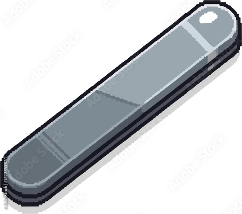 A metallic gray nail file, depicted in a pixel art style, angled slightly.