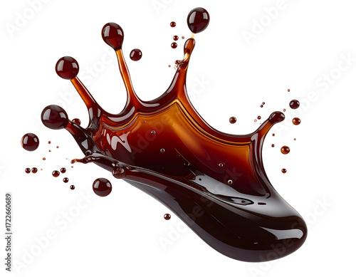 Dynamic Soy Sauce Liquid Splash with High Peak, Side View, Transparent Background PNG