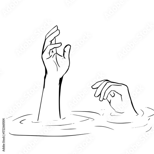 Desperate hands reaching up from water seeking help and rescue in a moment of crisis
