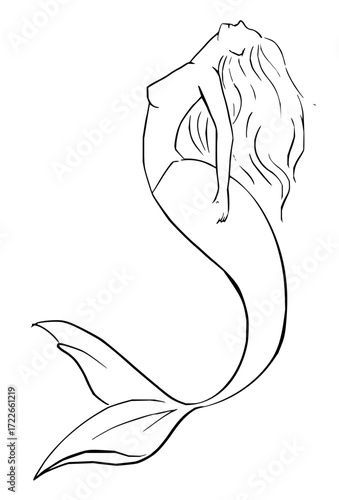 Elegant mermaid gracefully arches her back with flowing hair, embodying mythical allure and oceanic fantasy.