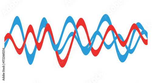Dynamic blue and red wave patterns flowing smoothly across a clean white backdrop