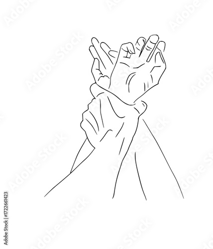 Two hands clasped tightly together, conveying connection, support, and gentle embrace in a minimalist artistic style