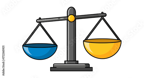 Conceptual balance scales with blue and yellow bowls