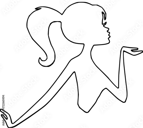 Elegant silhouette of a woman with flowing hair blowing a kiss with grace and charm, perfect for fashion and beauty campaigns