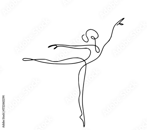 Elegant ballerina captures grace and movement in a single continuous line art pose, showcasing artistic expression and dance.