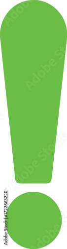 green exclamation mark icon isolated on white background, flat vector symbol for alert, warning, notice or attention