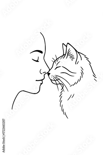 Tender moment of a person gently touching noses with a contented cat, conveying love and companionship