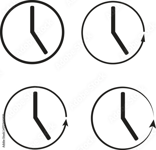 Set of Time and Clock Icons with Arrows