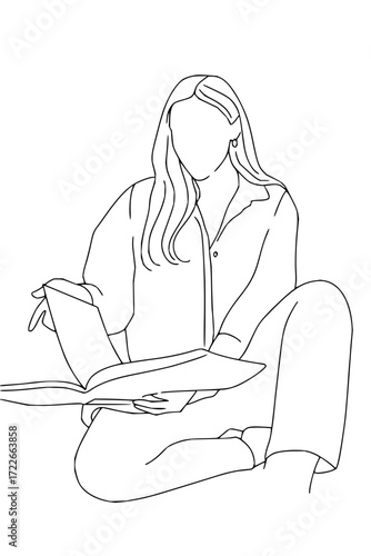 Serene woman engrossed in a book, a moment of peaceful contemplation and quiet escape, perfect for lifestyle and relaxation themes