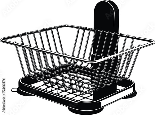 Metal wire dish rack with suction cups for kitchen organization, drying