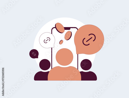 Affiliate marketing with referral program strategy. Referral links, revenue sharing, passive income and commission based promotion in digital business. Referral promotion vector illustration
