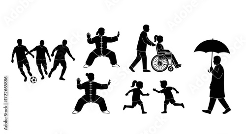 Diverse Community Activities Vector Illustration Showcasing Sports, Wellness, Assistance, and Daily Life. Ideal for promoting community engagement, social awareness, and inclusive lifestyle.
