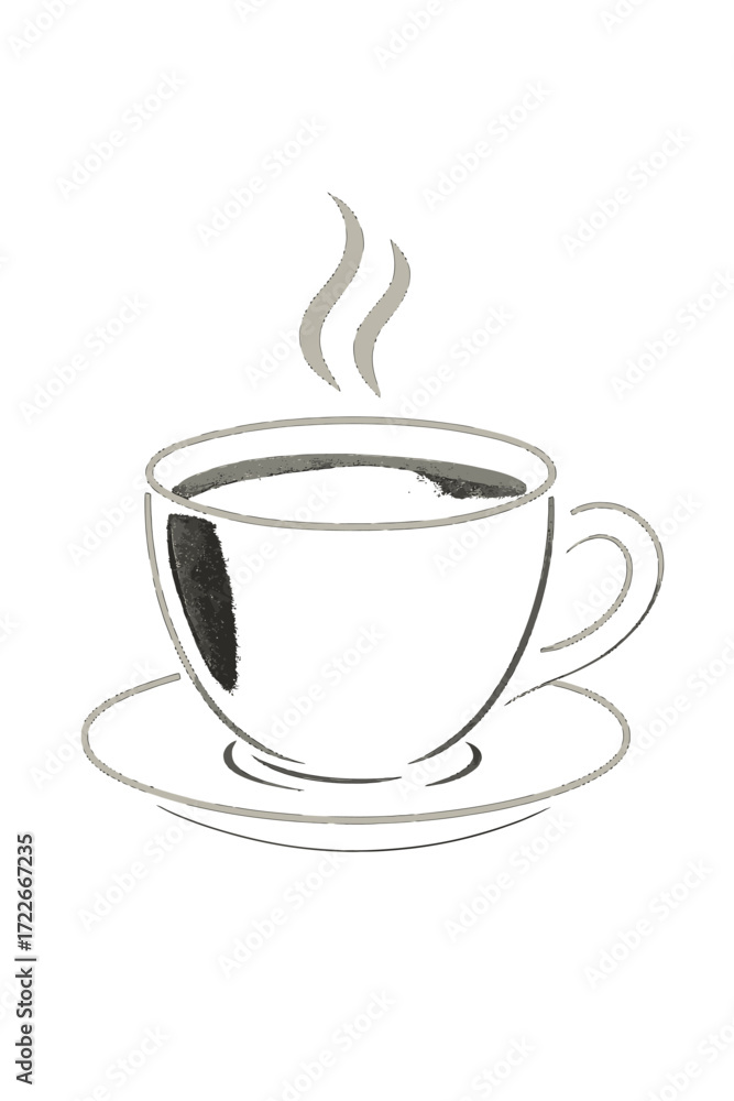 Fototapeta premium A steaming cup of coffee sits on a saucer, ready to be enjoyed on a relaxing morning.