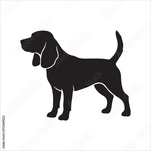 Fototapeta Silhouette of a dog with long ears, hound outline design