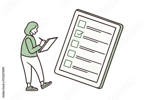 Person completing a checklist on a tablet demonstrating task management and organization
