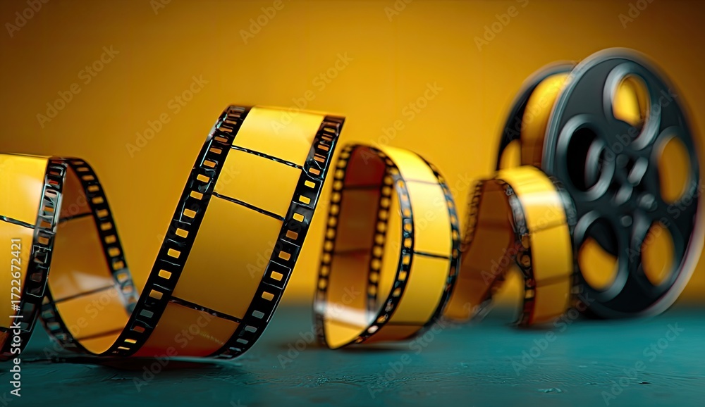 Yellow film reel, cinematic spiral