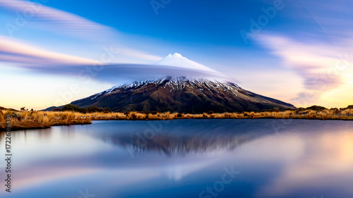 Mt. Taranaki reflection in Pouakai Pool, New Zealand	