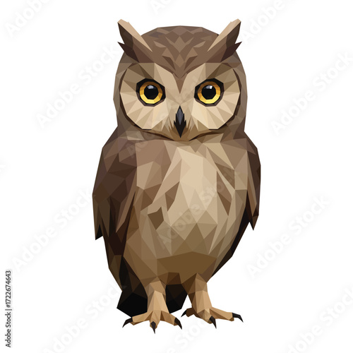 Vector art of a lowpoly owl with big yellow eyes