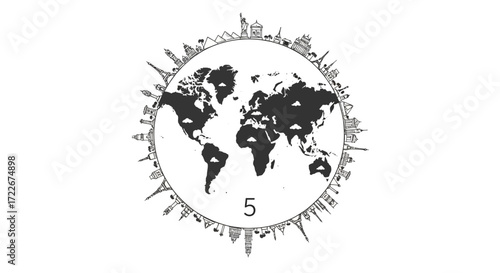 Discover the globe's treasures with this unique world map showcasing iconic landmarks. Perfect for travel inspiration, educational resources, and global business designs.