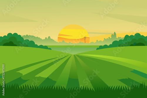 a vast green field stretches towards the horizon u