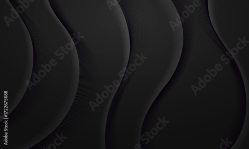 Premium black abstract background with vertical waves and fine lines texture. Modern design for technology, automotive, and luxury products