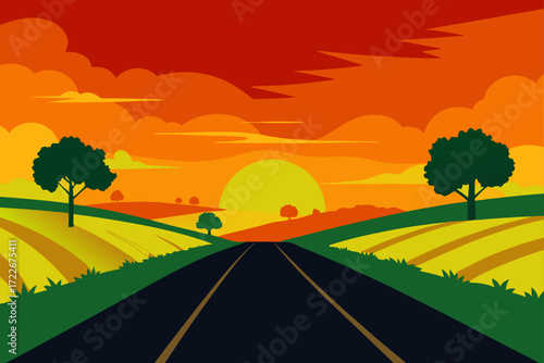 a vibrant sunset paints the sky in fiery oranges a