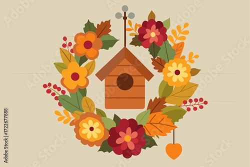 this rustic wreath features a vibrant array of aut
