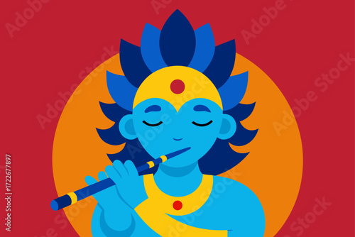 this vibrant illustration depicts lord krishna wit