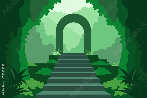 through an ancient  vine covered stone archway  a 