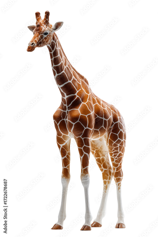 Obraz premium Graceful giraffe posing majestically against a simple backdrop, showcasing its unique pattern,