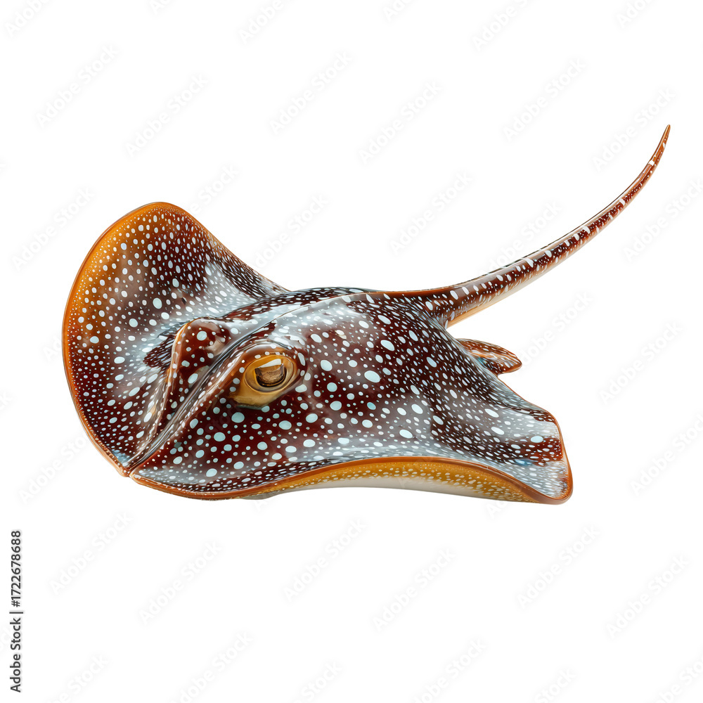 Fototapeta premium Graceful Spotted Stingray Portrait Floating Serenely Against an Isolated Transparent Space,