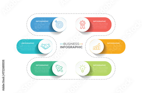Business Infographic vector design  template 6 options or step with icons. Can be used for brochure, diagram, workflow, timeline, web design.	